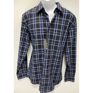 NWT Apt.9 Luxury Button Up Shirt Men's L Black with Blue Gray Geometric Pattern